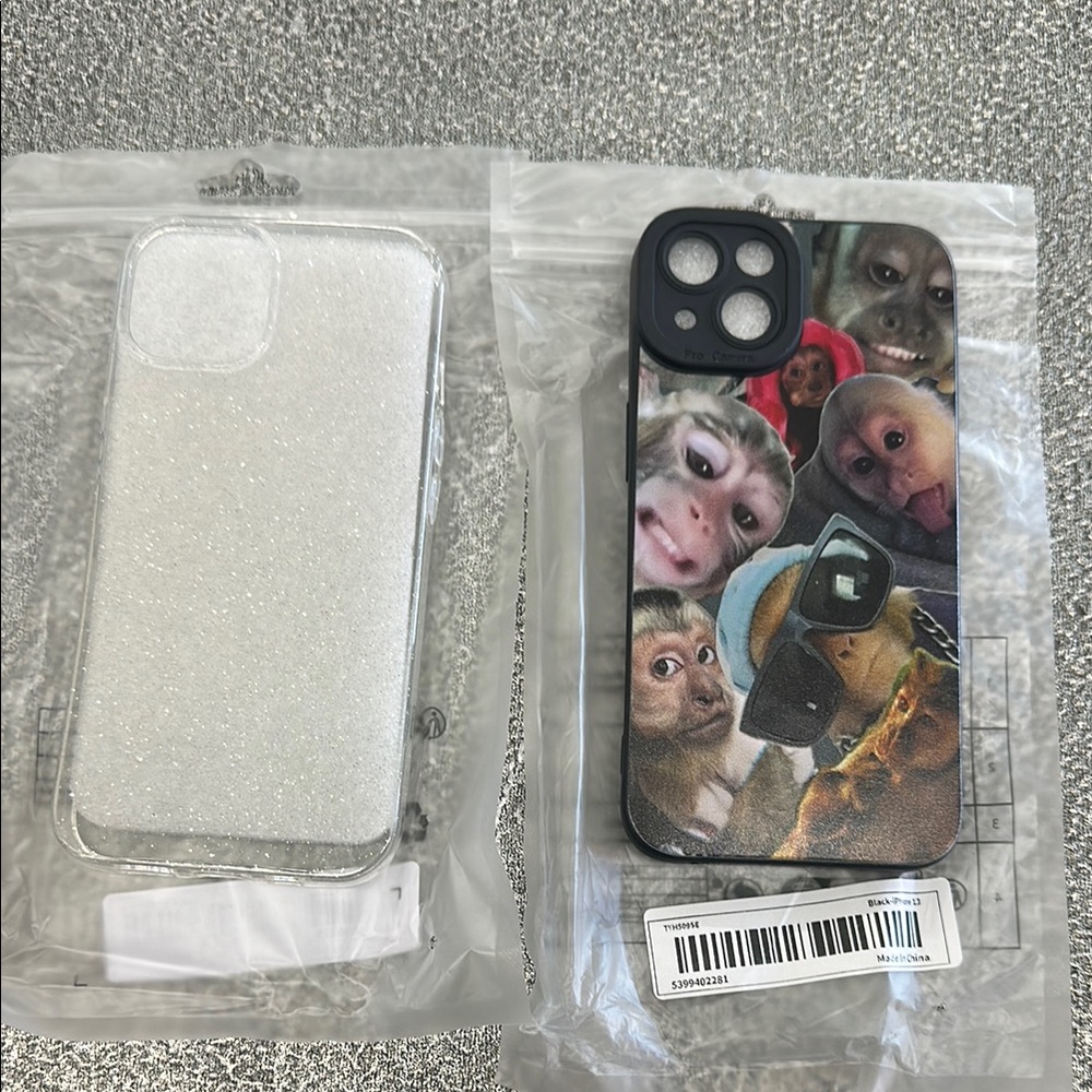 Monkey Design Phone Case - Black & Clear Phone Case w/ Sparkles for an iPhone 13